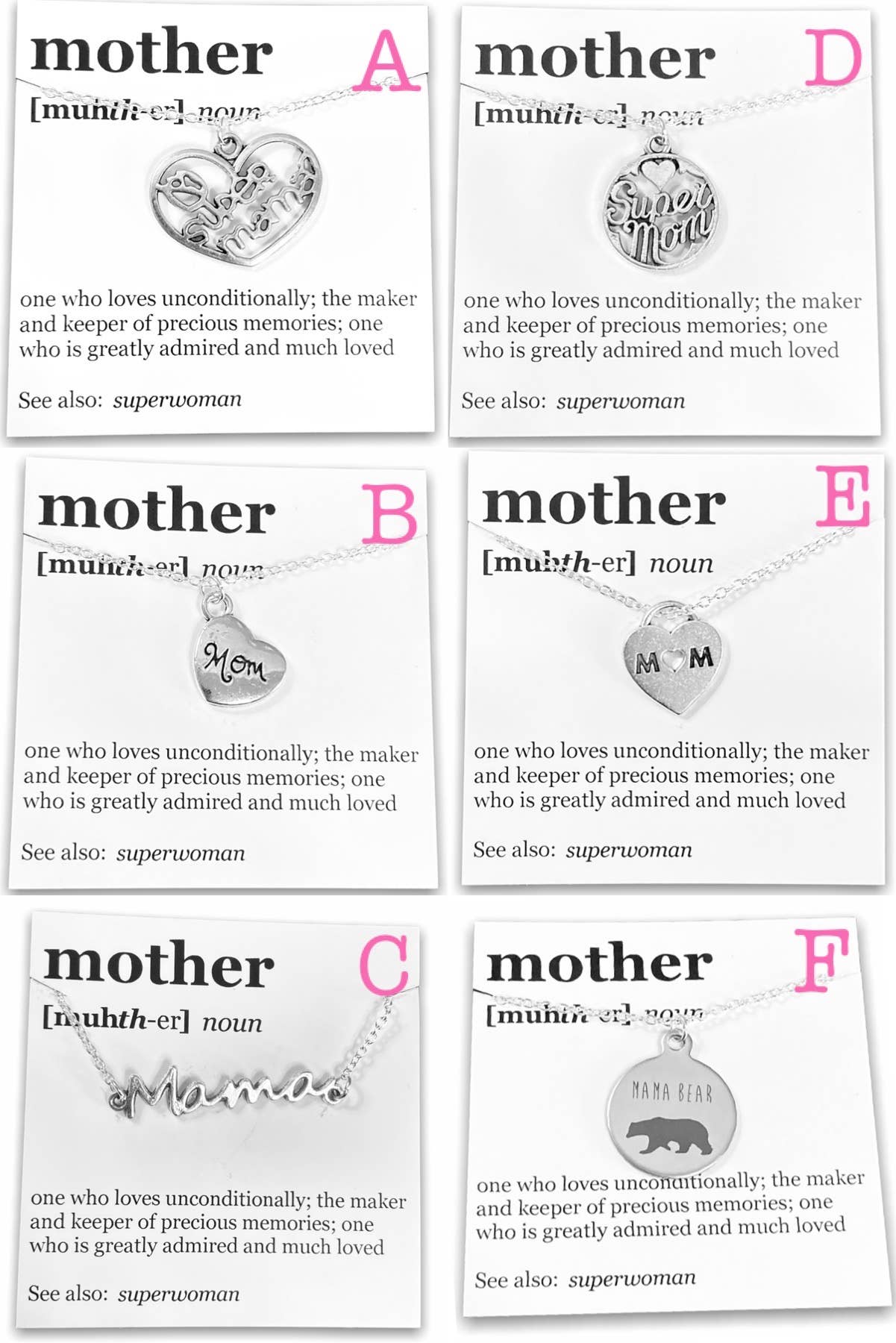 Mother's Day Pendant Necklace on "Mother" Dictionary Card