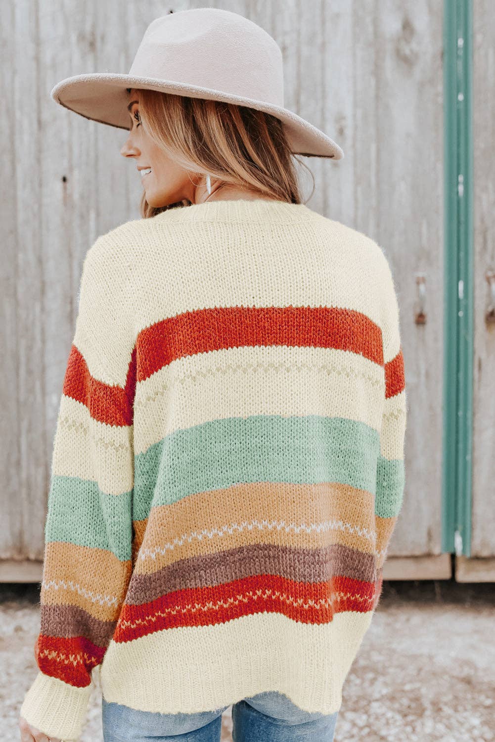 Morgan Crew Neck Drop-shoulder Striped Sweater