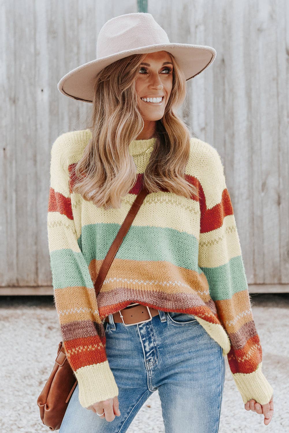 Morgan Crew Neck Drop-shoulder Striped Sweater