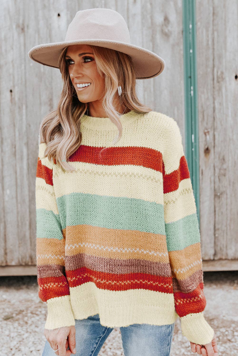 Morgan Crew Neck Drop-shoulder Striped Sweater