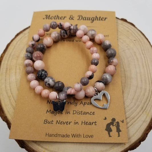 Mother & Daughter Natural stone Butterfly Bracelet Set