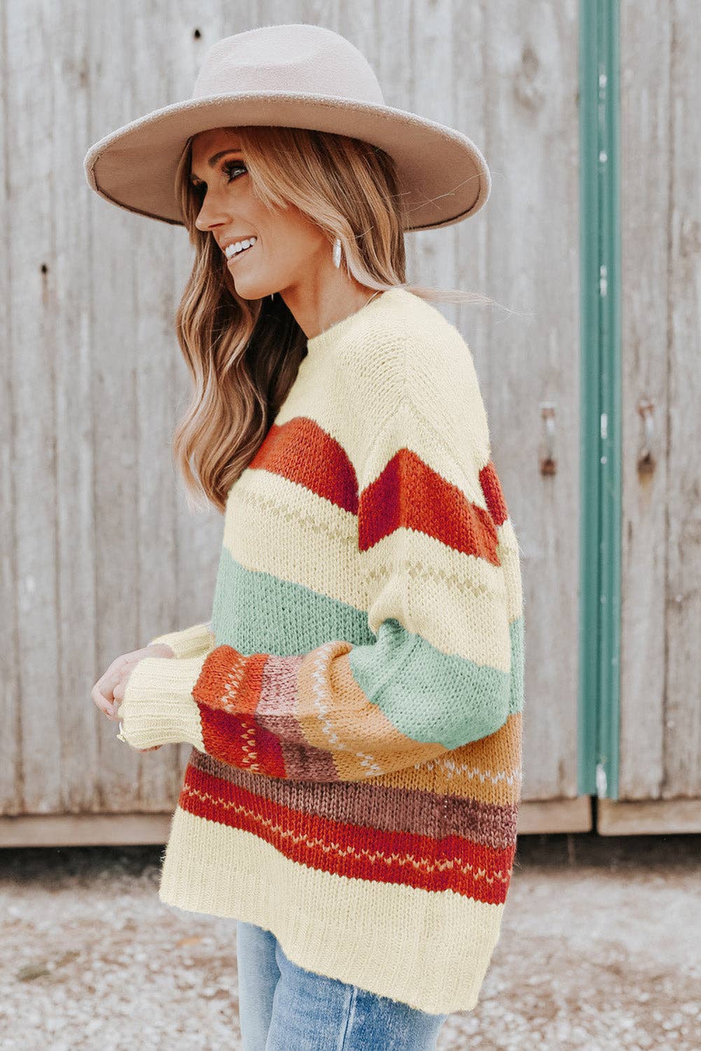 Morgan Crew Neck Drop-shoulder Striped Sweater