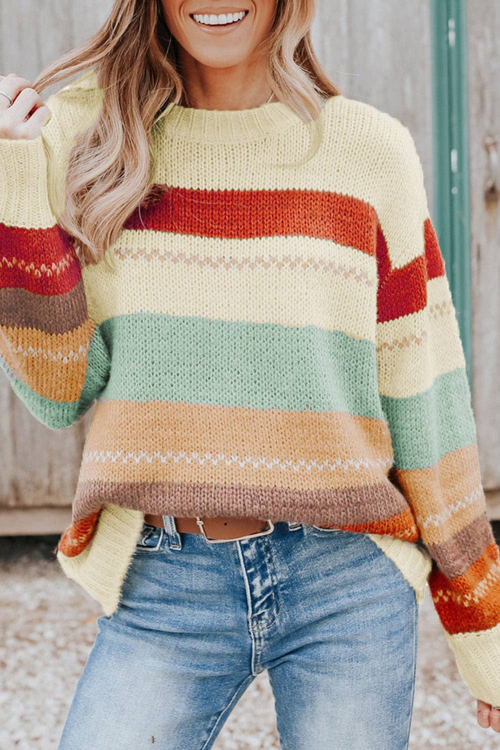 Morgan Crew Neck Drop-shoulder Striped Sweater