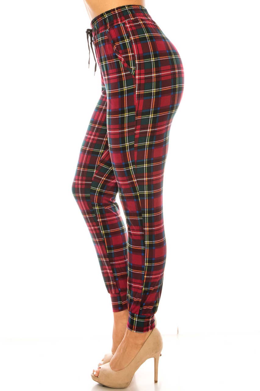 Buttery Smooth Modish Burgundy Plaid Joggers