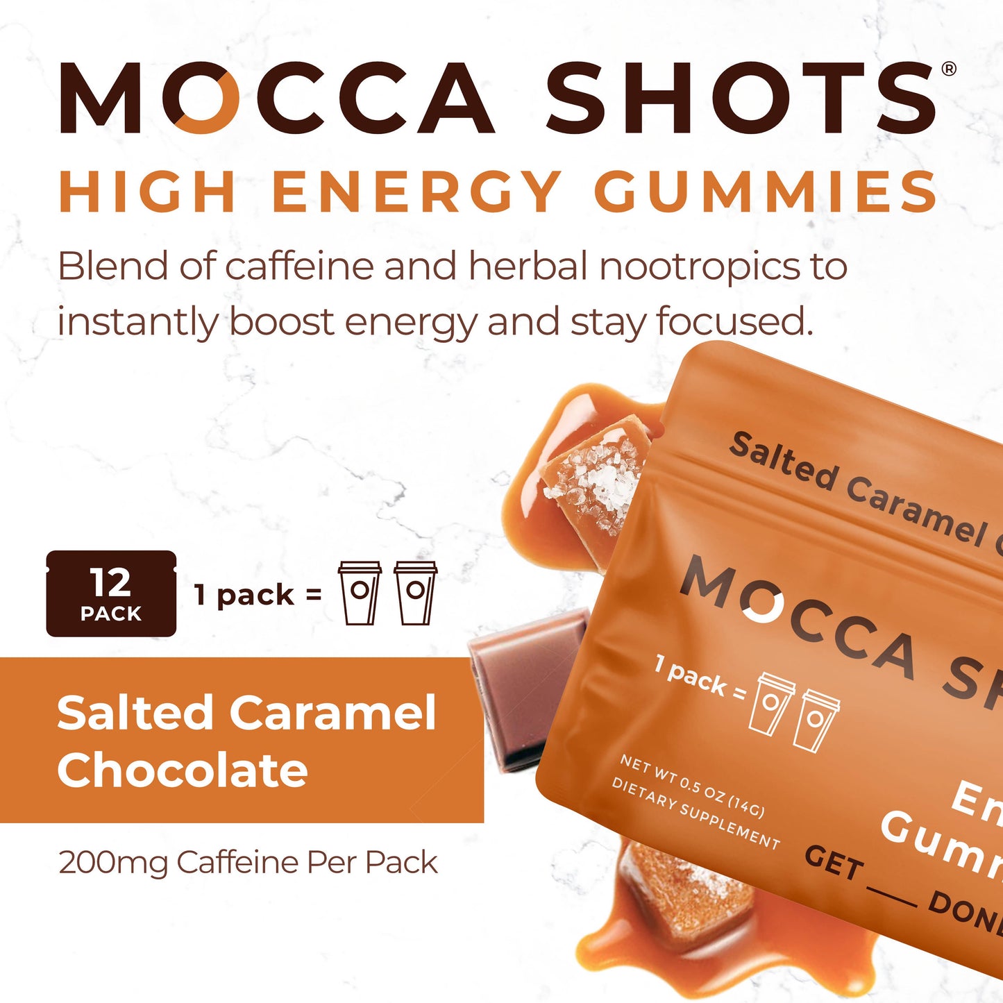 Mocca Shots Salted Caramel Chocolate Caffeine Gummy One Packet