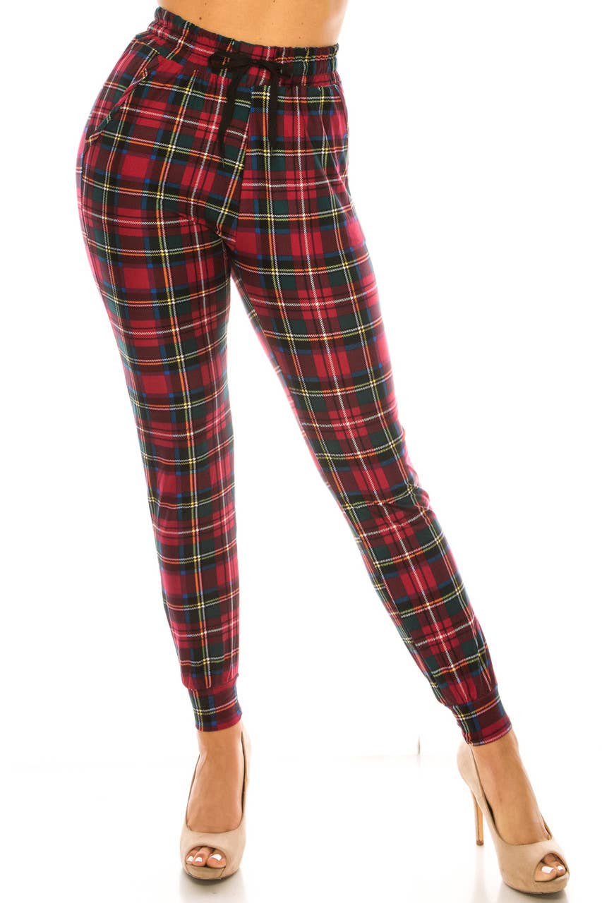 Buttery Smooth Modish Burgundy Plaid Joggers