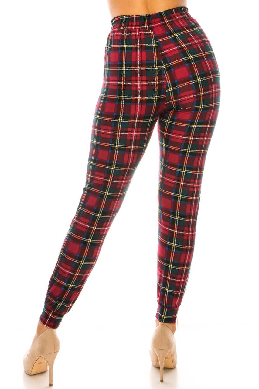 Buttery Smooth Modish Burgundy Plaid Joggers