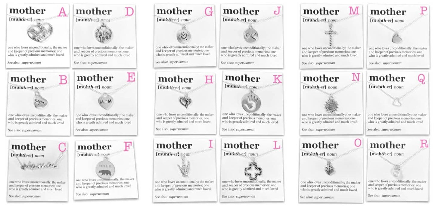 Mother's Day Pendant Necklace on "Mother" Dictionary Card