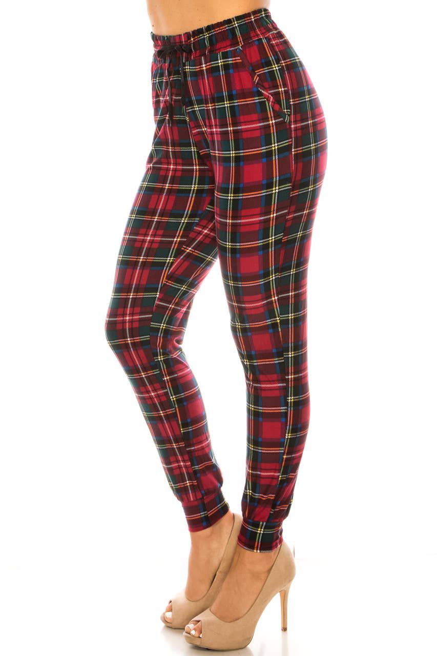 Buttery Smooth Modish Burgundy Plaid Joggers