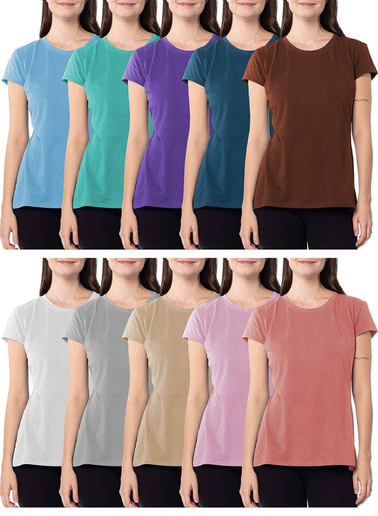 Women's Cotton Spandex Crew Neck Short Sleeve T-Shirt