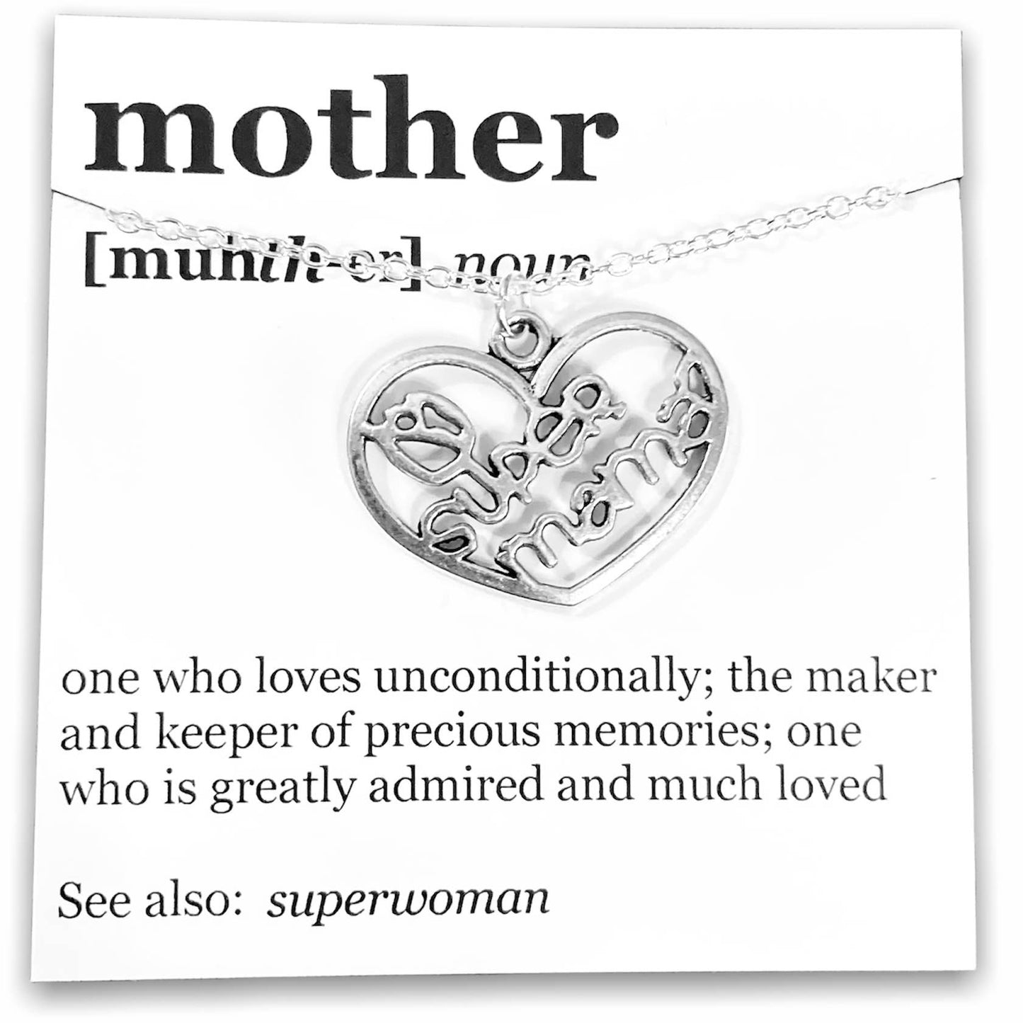 Mother's Day Pendant Necklace on "Mother" Dictionary Card