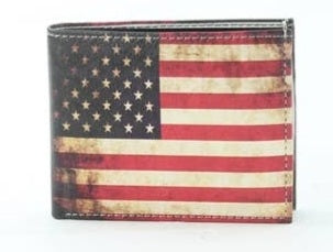 Wallet Vintage Amerian Flag Print Vegan Leather Bi-Fold Wallet