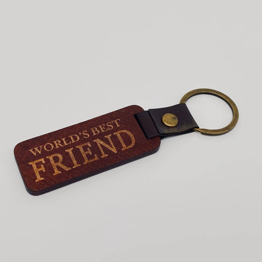 Leather Wood Pendant Keychain Gift For Dad Mom Friends: Friend