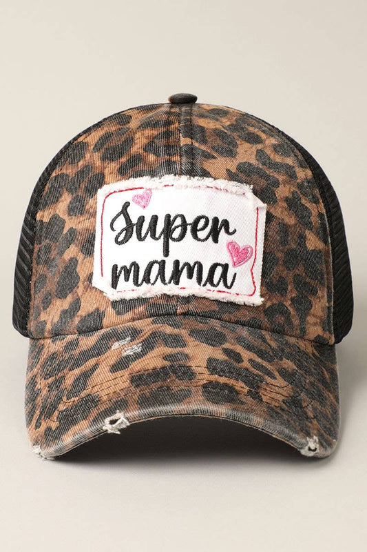 Super Mama Leopard Print Mesh Back Cap